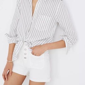 Madewell High-Rise Denim Boyshorts in Tile White: Button-Through Edition